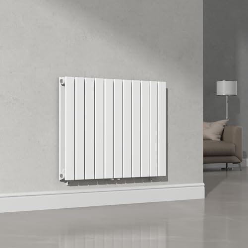 [neu.haus] Flachheizkörper Nore Designheizkörper Heizung Paneelheizkörper Raumheizkörper Mittelanschluss Doppellagig Horizontal für Wohn-und Schlafzimmer Küche Bad 60x80cm Weiß 1097W