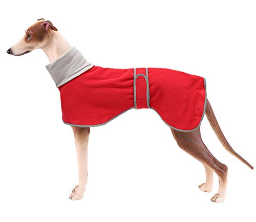 Geyecete Fleece Hundemantel Pullover Windhunde,Whippet winterjacken ,Verstellbaren Hundeweste,kleidung für Windhunde/Lurcher/Whippet-Rot-S