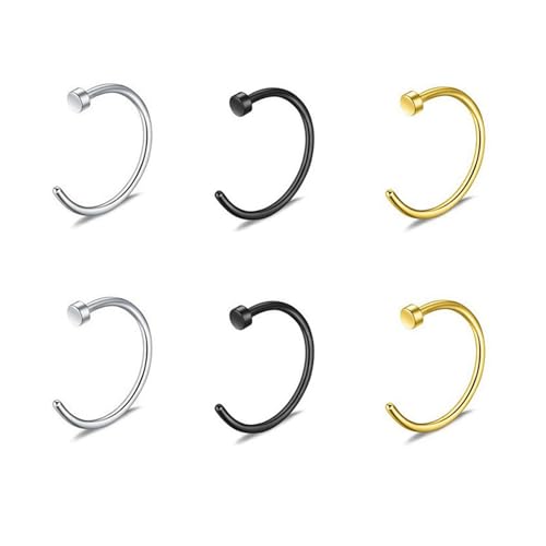 Uzndq 6 Stück Nasenpiercing,Fake Nasenpiercing,Nasenpiercing Ring,Fake Nose Ring,Nasen Piercing Ringe,Piercing Nase Septum Ohr Helix Tragus,Für Nase Brust Intim Scharnier Clicker Ring