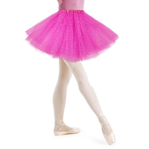 AYBUY Damen Tutu Klassisch Rock, Elastisch 3 Lagig Tüll Tüllrock mit Pailletten Sternen, Unterrock Rock für Fasching Karneval Motto Party Ballett Tanzen Fancy Dress Halloween Kostüm (Rose Rot)