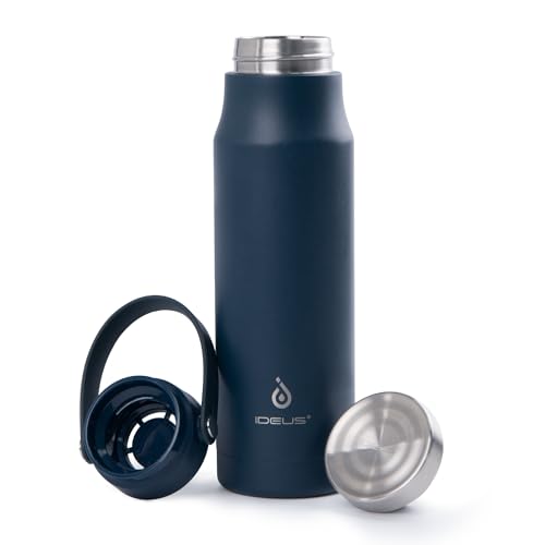 IDEUS® Vakuumisolierte Wasserflasche, 24oz (710ml) Edelstahl Doppelwand Flasche Metall Sport Kantine mit auslaufsicherem Schraubverschluss (710ml,Marine Blau)