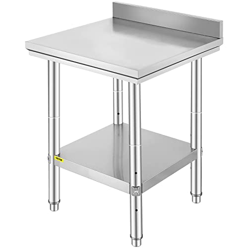 Mophorn 60x60cm Edelstahltisch Gastro Edelstahl Arbeitstisch Silber Lebensmittel Zubereitungstisch Gewerbliche Arbeitstisch für Küche Bar Restaurant Mit Aufkantung, 24 x 24 x 34 Inch