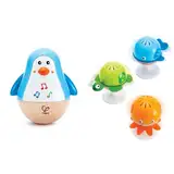 Hape E0331 - Stehauf-Pinguin, Stehaufmännchen mit Klang, blau, ab 6 Monaten & E0330 Saugnapf Rasselset