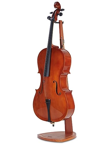 Musbeat Cello Ständer, Holz Cello Ständer mit Bogenhalter, Handgefertigter Mahagoni Ständer für Cello 4/4 Volle Größe, Boden Cello Ständer für Cello Größe 1/2, 1/4, 3/4, 1/8, 7/8