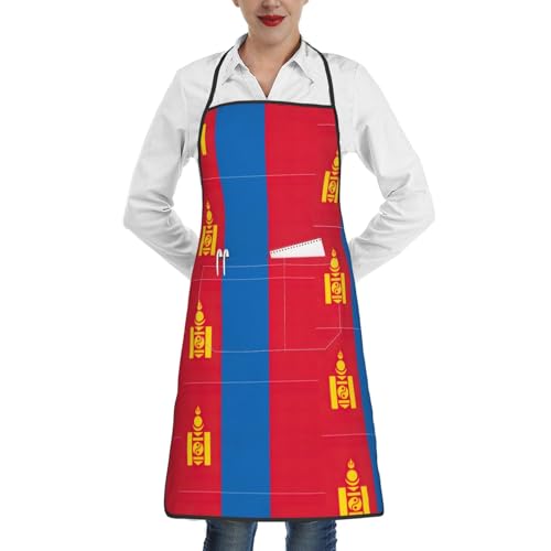 ERSDWRE Schürze mit mongolischer Flagge, für Damen, mit Taschen, Kochschürze, Servierschürze, Zuhause, Restaurant, Küche, Backen, weiß, One size