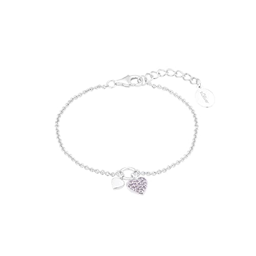 s.Oliver Armband 925 Sterling Silber Mädchen Kinder Armschmuck, mit Zirkonia synth., 14+2 cm, Silber, Herz, Kommt in Schmuck Geschenk Box, 2036453