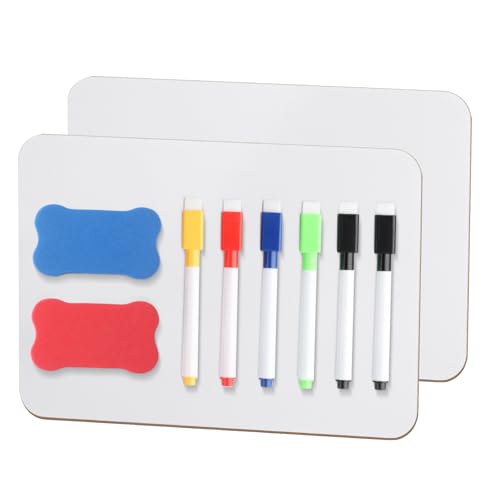 2 STK Whiteboard Klein Whiteboard A4, Dry Erase Board Kleines White Board, 21x30 cm Tragbares Doppelseitiges Blanko Mini Whiteboard mit 6 Stifte & 2 Radiergummis, für Klassenzimmer, Zuhause, Büro