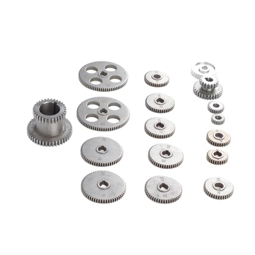 18Pcs Mini Drehmaschine Getriebe Set Zerspanungsmaschine Werkzeug Getriebe Metall Austausch Getriebe Kit mit Motor Riemenscheibe Duplex Getriebe HT250 Grauguss T80 T60 T50 T45 T40 T35 T30 T25 T20 Set