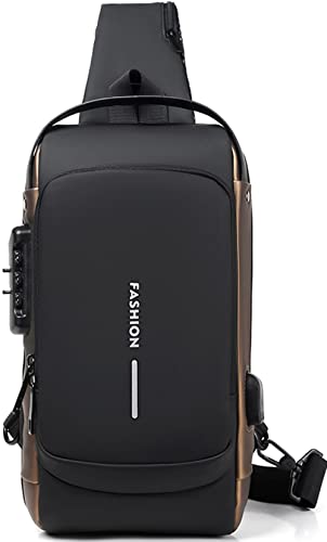 Brusttasche Herren Sling Bag,Passwortschutz Anti-Diebstahl Crossbody Bag,Umhängetasche Outdoor Wasserdicht Lässige Herrentasche(Schwarz und Braun)