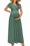 OUGES Damen Maxi Umstandskleider Lang Sommer Stillkleid V-Ausschnitt Kleider für Schwangere Lässiges Umstandsmode-XL