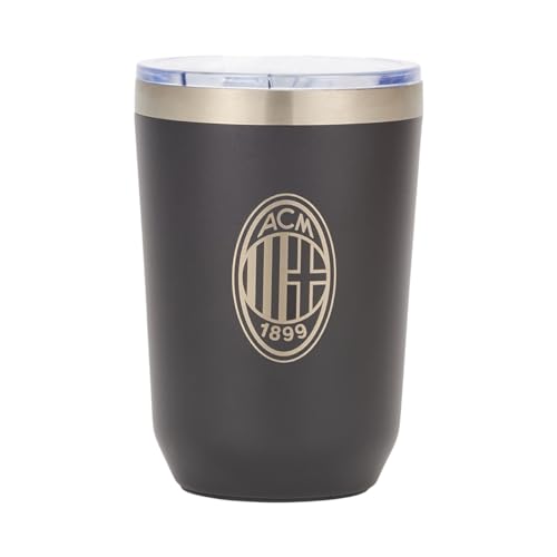 AC Milan Thermobecher für Kaffee, Milch und Tee, 0,38 l, Schwarz, offizielles Produkt