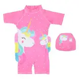 Einteiliger Badeanzug für Kinder, Einhorn Badeanzug mit Kappe, Kinder-Badeanzug mit Ausschlagschutz Sonnenanzug Badeanzug Kinder UV-Schutz-Badeanzug Elastischer Badeanzug für Mädchen (Polyester, L)