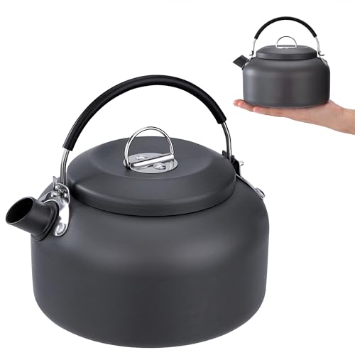 AYMQC Camping Wasserkocher 0.8 L Ultraleichter Aluminium Teekessel Tragbar Kessel Kaffeekanne Kochkesssel mit Tragetasche für Outdoor Picknick Wandern (Grau)