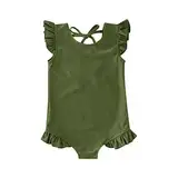 Kleinkind Sommer ärmellose Mädchen einfarbige Rüschen Badeanzug Bikini Bindungsdesign Kleidung Junge (Green, 2-3 Years)