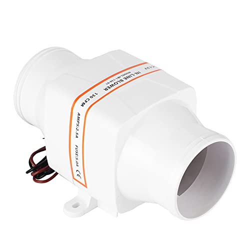 12V/24V DC Luftgebläse, Marine Bilgenluftgebläse, 3 Zoll Inline Marine Bilge Luftgebläse Mute Starker Ventilator, für Yachtboot RV, Weiß(12V)