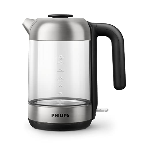 Philips Wasserkocher für Haushaltsgeräte - Fassungsvermögen 1,7 l mit Federdeckel und Kontrollleuchte. Glas. Drehfuß. (HD9339/80)