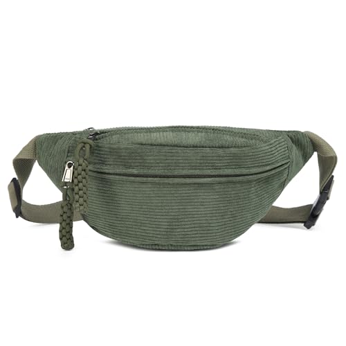 Micmores Umhängetasche Damen, Bauchtasche Damen Klein, Modische Cord Crossbody Bag Damen, Stilvolle & Praktische Brusttasche Gürteltasche Hüfttaschen für Outdoor Sport Reise Laufen Schule (Grün)