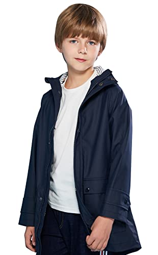 SOLOCOTE Kinder Regenjacke mit Kapuze gefüttert Gummi Regenmäntel für Mädchen Jungen Wasserdicht Winddicht Größe Marine 11-12Y