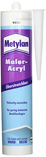 Metylan Maler-Acryl Wand & Decke, für innen und außen, für bewegungsarme Fugen, einfache Handhabung, überstreichbar, Weiß, 1x300ml