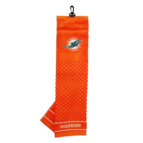 TEAM GOLF NFL Miami Dolphins Golf-Handtuch, Bestickt, kariert, Scrubber Design, gesticktes Logo