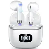 Bluetooth Kopfhörer, Kopfhörer Kabellos Bluetooth 5.3 mit 4 ENC Noise Cancelling Mic, kopfhörer kabellos HiFi Stereo, LED-Anzeige, 40 std Spielzeit, USB-C, In Ear Ohrhörer für Arbeit Spiel Sport, Weiß