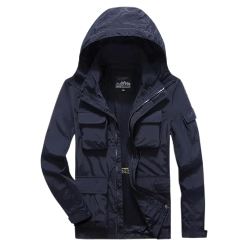SRZYMJ Windjacke Herren Leicht Fahrrad Kapuzenjacke Herren Weiß 3 In 1 Jacke Herren Softshelljacke Herren Wasserdicht Leather Jacket Men Kapuzenjacke Herren Weiß Blau Regencape Xxl 3XL
