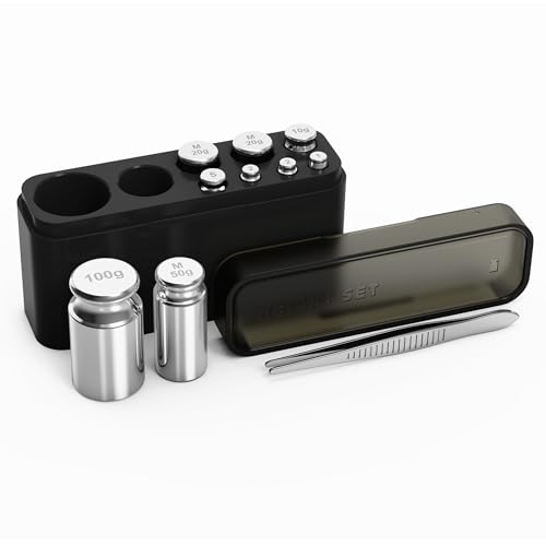 UNIWEIGH Kalibrierungsgewichte 210g,9 PCS Hochpräzisionswaage Kalibrierungsgewichts-Kit 1g 2g 5g 10g 20g 50g 100g mit rostfreier Pinzette für Digitalwaage Gramm, Mg-Waage, Laborwaage