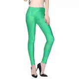 Bunte Sportleggings Damen-Leggings bonbonfarbenem, glänzendem mit Metallic-Lederimitat Hose Damen Fitness (Mint Green, L)