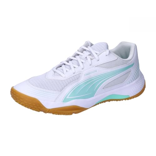 PUMA Unisex Solarflash III W+ Indoor Court Shoe, White-Electric Peppermint, 39 EU