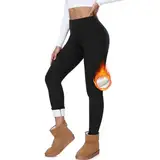 FuelMeFoot Thermo Leggings Damen Gefüttert High Waist Thermoleggins Mit Fleece Verdickte Plüsch Leggins Blickdicht Samt Thermounterwäsche Warm Strumpfhose Winter. B1-Schwarz S