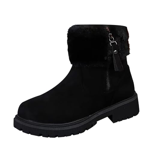 Winterstiefel Warm für Damen Mädchen 2025 Wanderstiefel Warme Schuhe Outdoor Skischuhe Verdickung Thermostiefel Winter, Schwarz , 37 EU