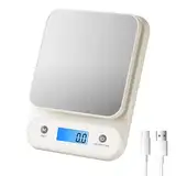 Meilen Digitale Küchenwaage 11 LB / 0.1 OZ, 5 KG/0,1 G, Waage Küche Feinwaage zum Kochen und Backen, Eingebauter 300 mAh Li-Akku, Typ-C Wiederaufladbar Weiß