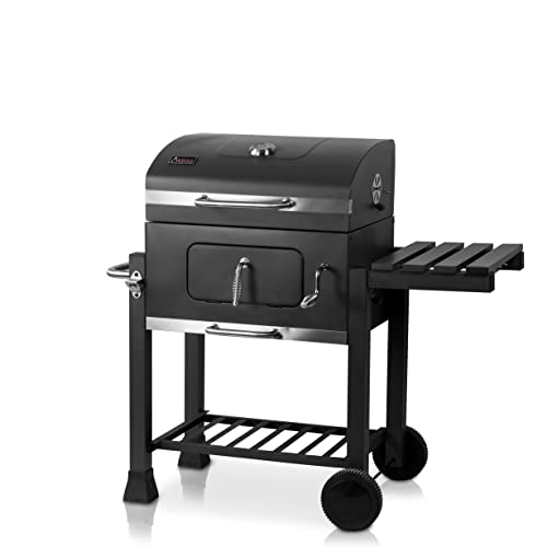 ACTIVA Holzkohlegrill Angular Guss inkl. Gusseisenrost I Holzkohlegrill mit Deckel, verstellbarer Kohlewanne & Thermometer I Grillwagen für ein gelungenes Barbecue