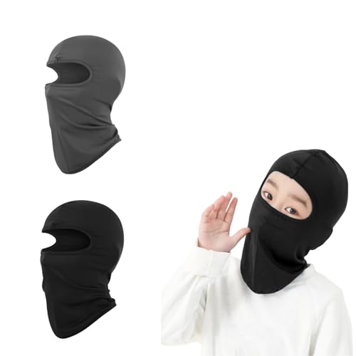 LEXICANMHS 2 Stücke Kinder Sturmhaube Sommer, Cool Balaclava Winddicht Gesichtsmaske,Cool Fahrradmütze unter Helm, Dünn Balaclava UV Sturmmask für Jungen Mädchen schwarz und grau