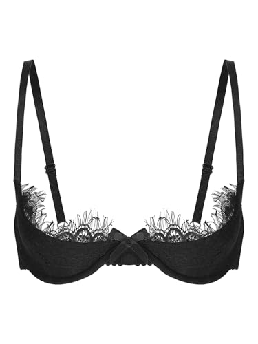 Freebily Frauen Hebe BH Ouvert Dessous Spitze Büstenhebe Offen Sexy Mit Bügel Sexy Transparent Spitze Büstenhalter Reizwäsche Brust Offen Schwarz XL