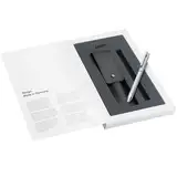 Lamy Set aus 1x logo Twin Pen Mehrschreibersystem 606 Kugelschreiber und Druckbleistift aus Edelstahl in brushed und 1x Echleder-Etui in schwarz für zwei Schreibgeräte