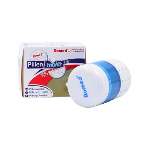 Romed pillenmaler Romed - Blau/Weiß - Kunststoff - Schneiden von Pillen, Spalten oder Zerkleinern - Auch zur Aufbewahrung von Medikamenten geeignet