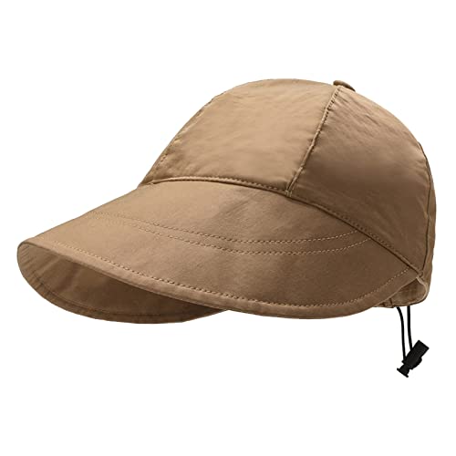 Sonnenschutz Nacken Sommer-Sonnenschutz, schnell trocknend, große Krempe, Fischerhut, Verstellbarer Kapuzenumfang, Sonnenhut für Frauen auf Ausflügen, Strandhut Sonnenhut Set (Khaki, One Size)