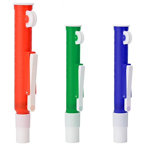 stonylab Pipettenpumpe, 3 Farbcodiert Pipettenpumpenset Pipette Zuhälter Pipettenfilter Pipette Pumpe für die Laborforschung 2 ml Blau, 10 ml Grün, 25 ml Rot