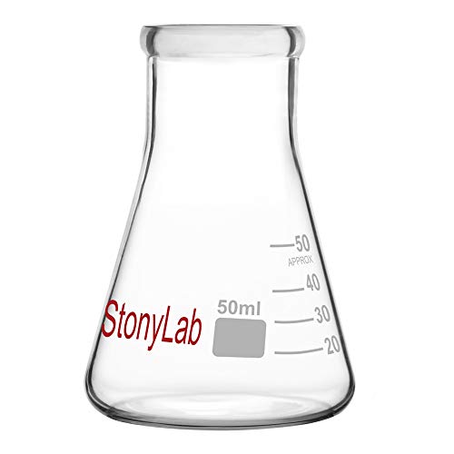 stonylab 1er-Pack 50ml Erlenmeyerkolben aus Glas, Schwere Wand und Schmalem Mund, Labor Kolben Erlenmeyer Flask mit Robustem Rand (50 ml, Passend für StonyLab 4# Gummistopfen)