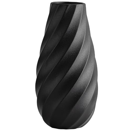 Schwarz Keramikvase mit Strukturiertem Spiraldesign, modernes minimalistisches Boho-Dekor für Zuhause, Wohnzimmer oder Büro – ideal für Pampasgras, Trockenblumen und andere Arrangements – 25 cm hoch