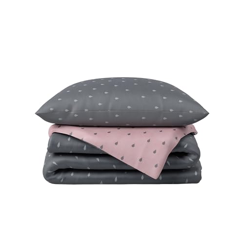 Hibboux 135x200 Drops Duvet Cover Set - Grey/Pink