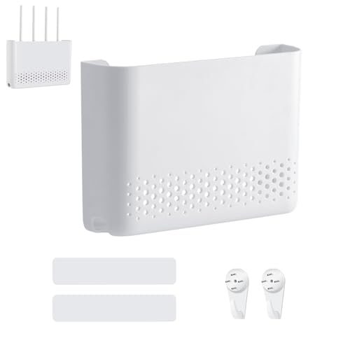 FEADBYT Router Box, Router Schrank, WiFi Aufbewahrungsbox, 25,6 x 17 x 5,6 cm Wandbehänge TV Kabel Organizer, für Cable Organizer, Wanddekoration für Heimdekoration, Schlafzimmer, Wohnzimmer, Weiß