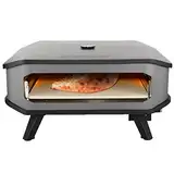 cozze, Millarco Cozze® 90347 XXL 17 Gas Pizza Ofen mit Thermometer mobiler Pizzaofen Pizzastein Gasgrill bis 400°Grad regelbar mit 42,50 x42,50 cm Pizzastein tragbar Terrasse Balkon Garten 8kW, Black