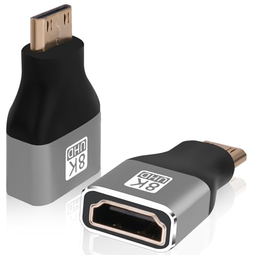 AXFEE Mini HDMI auf HDMI, 2 Stück Mini HDMI Stecker auf HDMI Buchse Adapter, HDMI 2.1 Version, Mini HDMI Adapter, HDMI Kupplung HDMI Verbinder für Laptop HDTV, 8K@60Hz /4K@120Hz /2K@1080p