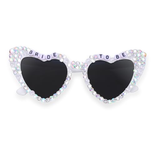 Etercycle Herz Sonnenbrille, Bride To Be Brille, Mode Hochzeitsdeko Herzbrille JGA Deko für Braut Junggesellenabschied Frauen Hochzeit Party (Weiß Diamanten)