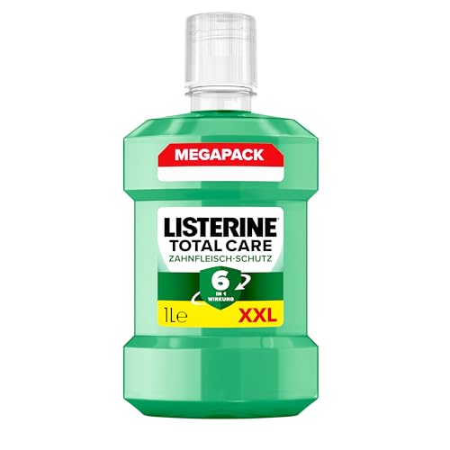 LISTERINE Total Care Zahnfleisch-Schutz (1000 ml), antibakterielle Mundspülung mit Fluorid für gesundes Zahnfleisch, Zahnpflege Mundwasser reduziert Zahnbelag mit 6 in 1 Wirkung