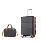 KONO Koffer Trolley Handgepäck-Kofferset 2 Teilig gepäck-sets, Kleine Reisekoffer 55cm mit Rollen TSA-Schloss Handgepäck set mit Ryanair Reisetasche 40x20x25cm, Schwarz/Braun