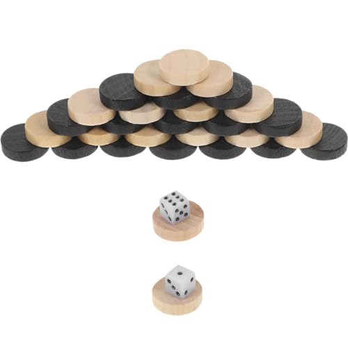 Toyvian Backgammon-Steine ​​Aus Holz 30 Stück Ersatz-Steine ​​Für Brettspielsteine Brettspiel-Tischchips Schachfiguren Aus Holz 19 Mm Backgammon-Steine ​​Mit Würfeln