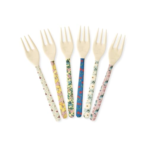 Rice Melamin Gabel 6er-Set - Show Your True Colors Print - Mehrfarbig Kindergabel Bruchsicher Campinggeschirr Melamingeschirr Kinderbesteck BPA-frei Länge: 14,5 cm